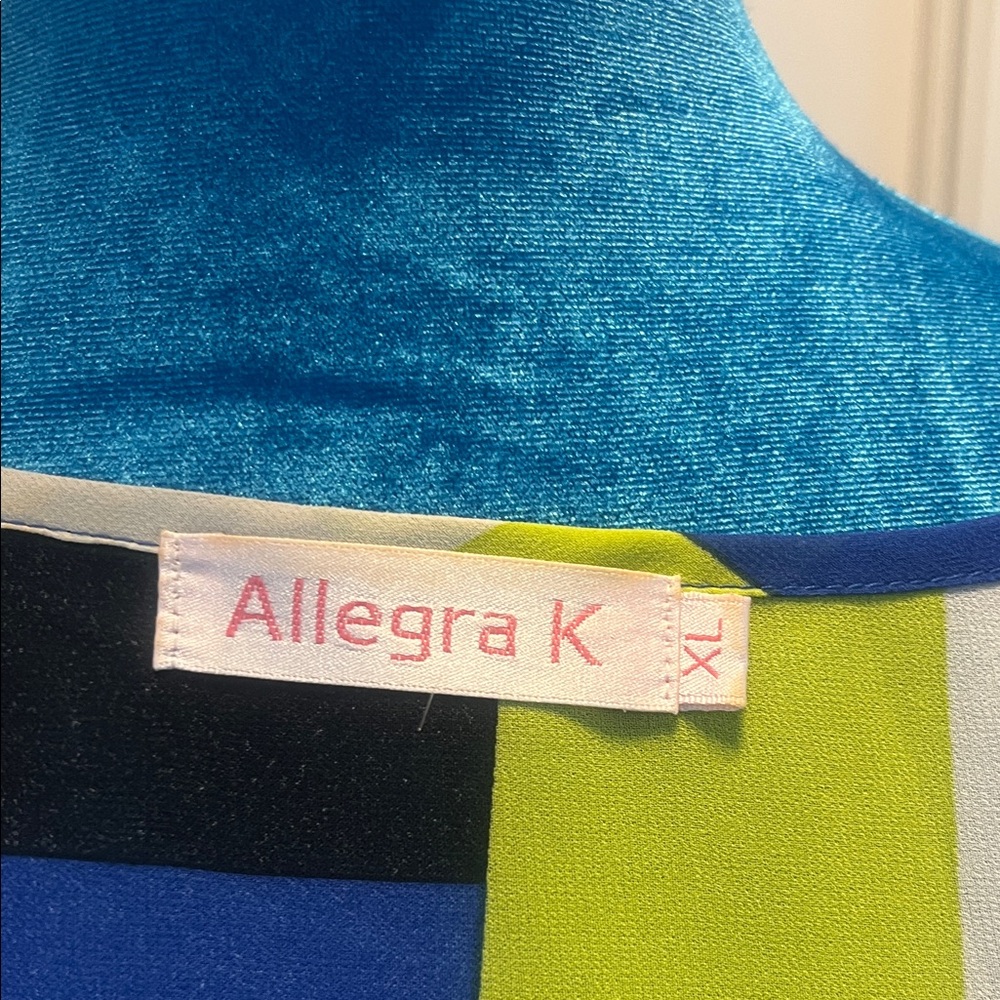 Allegra K Blue and Green Sheer Geometric Blouse - Picture 4 of 4